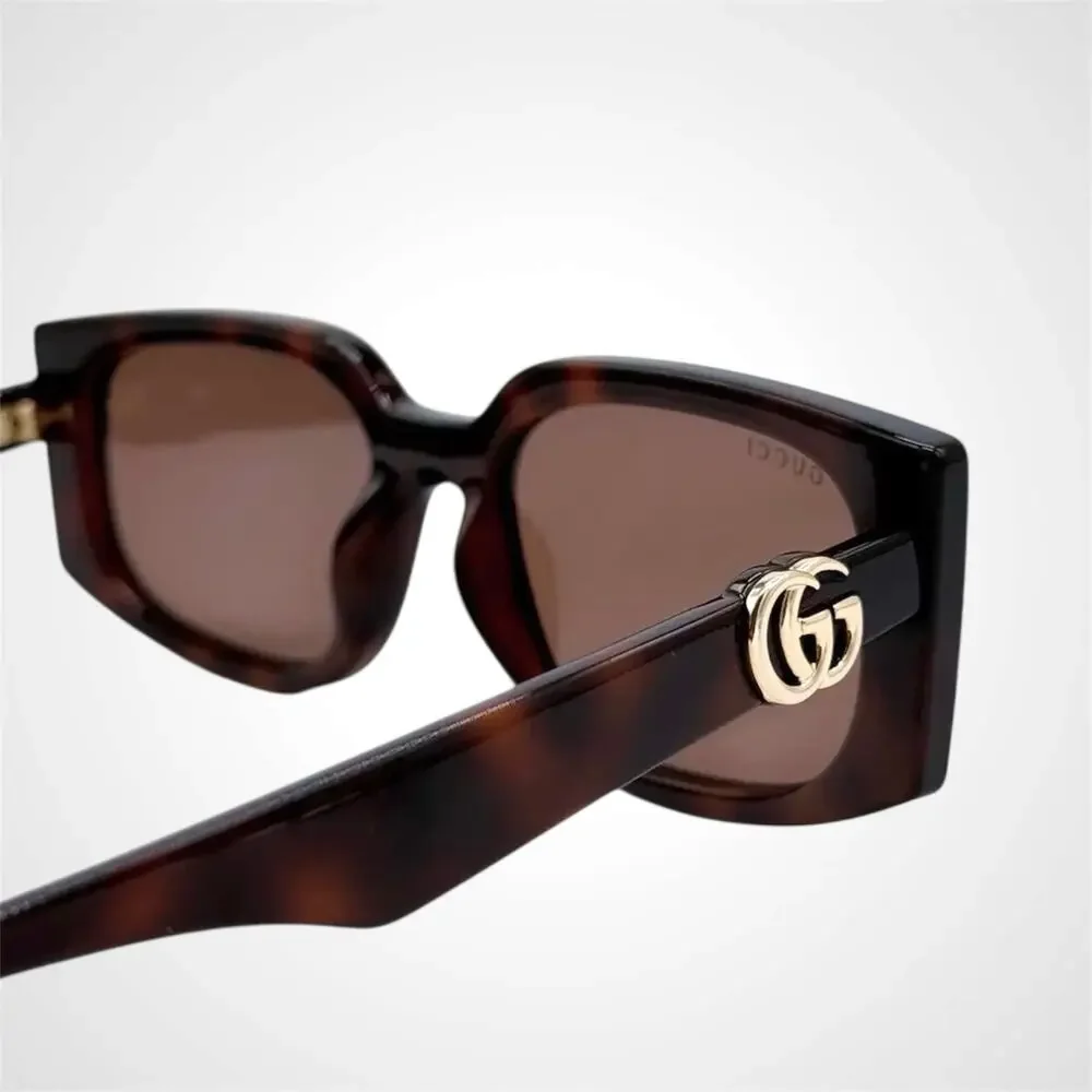 NEW GUCCI Sunglasses Brown 55-18-140 New Rectangle Havana Tortoise Gold GG Metal